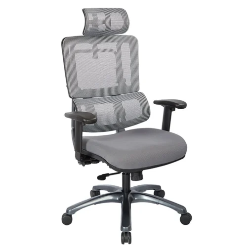 Pro Line II By Office Star Products VERTICAL GREY MESH BACK CHAIR WITH TITANIUM BASE WITH HEADREST - 99667THRS-5811 -Cramer Sales Store 99667THRS 5811 Main 1