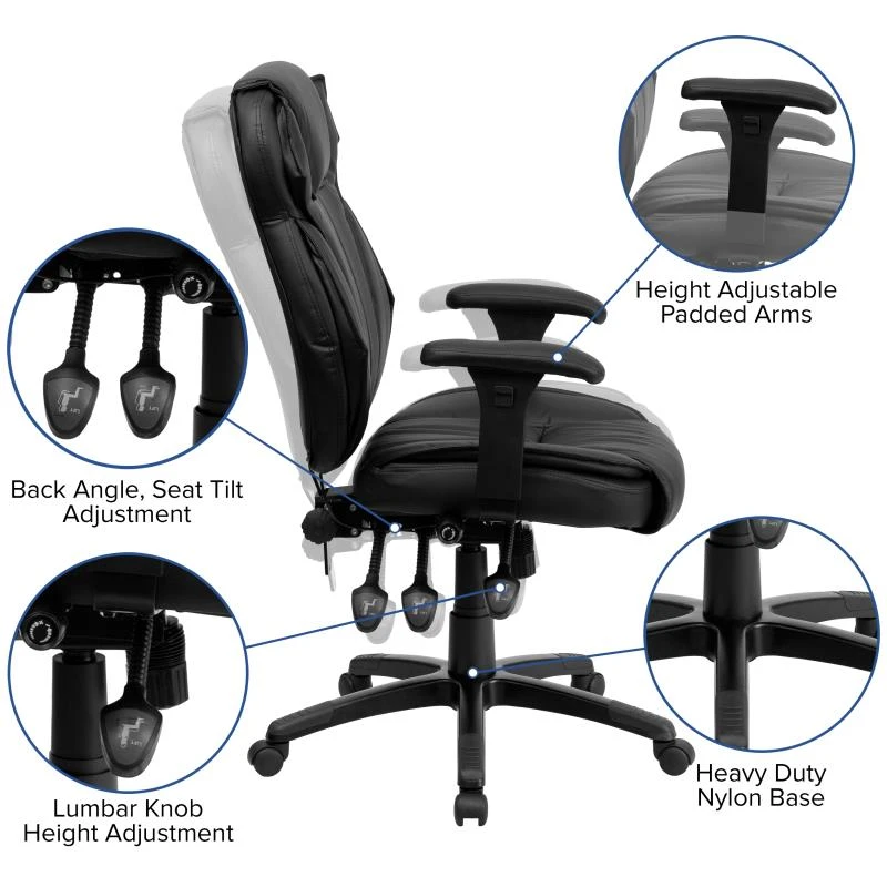 FLASH Hansel High Back Black LeatherSoft Multifunction Executive Swivel Ergonomic Office Chair With Lumbar Support Knob With Arms - BT-9835H-GG 7 FLASH Hansel High Back Black LeatherSoft Multifunction Executive Swivel Ergonomic Office Chair With Lumbar Support Knob With Arms - BT-9835H-GG - Image 7