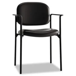 HON Basyx VL616 Stacking Guest Chair With Arms, Black Leather