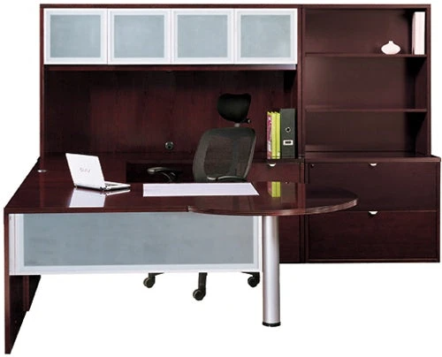 Cherryman Jade Executive "U" Desk W/ Glass Modesty Panel, BBF Ped 1 Cherryman Jade Executive "U" Desk W/ Glass Modesty Panel, BBF Ped