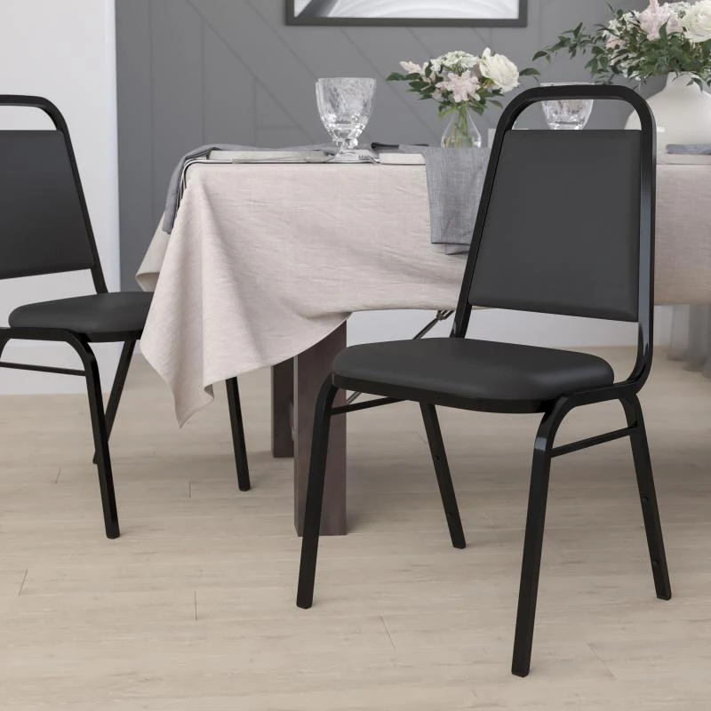 FLASH FURNITURE HERCULES Series Trapezoidal Back Stacking Banquet Chair In Black Vinyl - Black Frame 4 FLASH FURNITURE HERCULES Series Trapezoidal Back Stacking Banquet Chair In Black Vinyl - Black Frame - Image 4