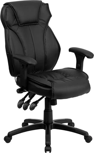 FLASH Hansel High Back Black LeatherSoft Multifunction Executive Swivel Ergonomic Office Chair With Lumbar Support Knob With Arms - BT-9835H-GG 1 FLASH Hansel High Back Black LeatherSoft Multifunction Executive Swivel Ergonomic Office Chair With Lumbar Support Knob With Arms - BT-9835H-GG