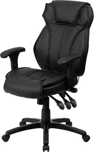 FLASH Hansel High Back Black LeatherSoft Multifunction Executive Swivel Ergonomic Office Chair With Lumbar Support Knob With Arms - BT-9835H-GG 2 FLASH Hansel High Back Black LeatherSoft Multifunction Executive Swivel Ergonomic Office Chair With Lumbar Support Knob With Arms - BT-9835H-GG - Image 2