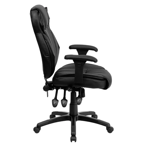 FLASH Hansel High Back Black LeatherSoft Multifunction Executive Swivel Ergonomic Office Chair With Lumbar Support Knob With Arms - BT-9835H-GG 3 FLASH Hansel High Back Black LeatherSoft Multifunction Executive Swivel Ergonomic Office Chair With Lumbar Support Knob With Arms - BT-9835H-GG - Image 3