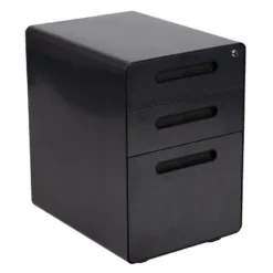 FLASH Wren Ergonomic 3-Drawer Mobile Locking Filing Cabinet With Anti-Tilt Mechanism And Hanging Drawer For Legal & Letter Files