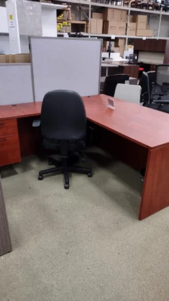 USED Cherryman L-Shape Desk Color Cherry With Suspended Pedestal -Cramer Sales Store IMG 20230117 145250700