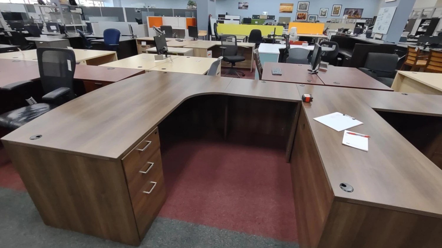 USED Cherryman L-Shape Desk With Walnut African Wood 1 USED Cherryman L-Shape Desk With Walnut African Wood