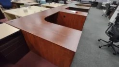 USED BOSS L-shape Cherry Desk With Pedestal -Cramer Sales Store IMG 20230117 152725666