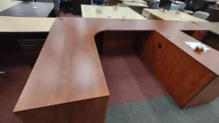 USED BOSS L-shape Cherry Desk With Pedestal -Cramer Sales Store IMG 20230117 152729943