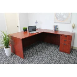 Boss Holland Series 71" Desk, Executive L-Shape Corner Desk With File Storage Pedestal, Cherry