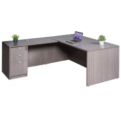Boss Holland Series 71 Inch Desk, Executive L-Shape Corner Desk With File Storage Pedestal, Driftwood