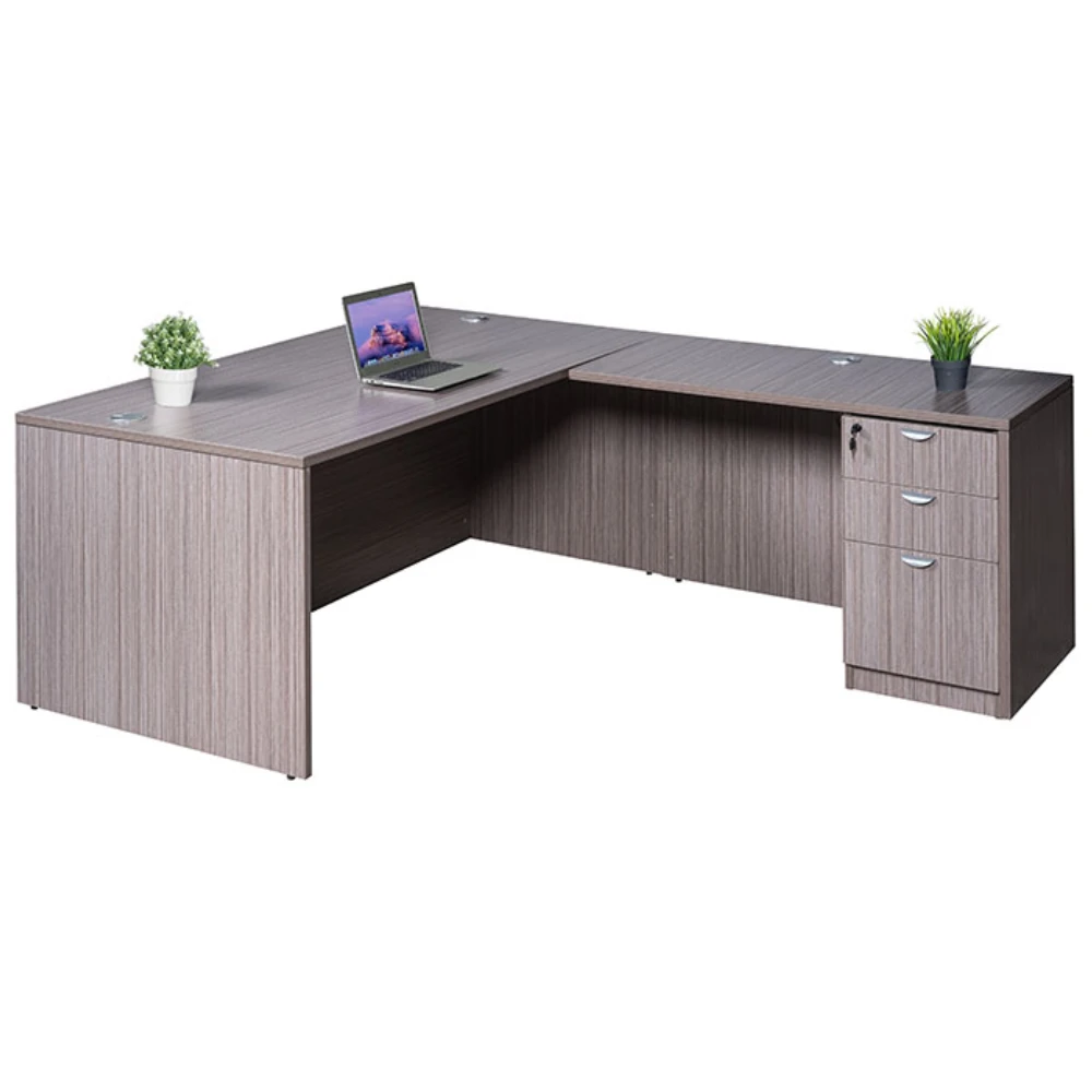 Boss Holland Series 71 Inch Desk, Executive L-Shape Corner Desk With File Storage Pedestal, Driftwood 2 Boss Holland Series 71 Inch Desk, Executive L-Shape Corner Desk With File Storage Pedestal, Driftwood - Image 2