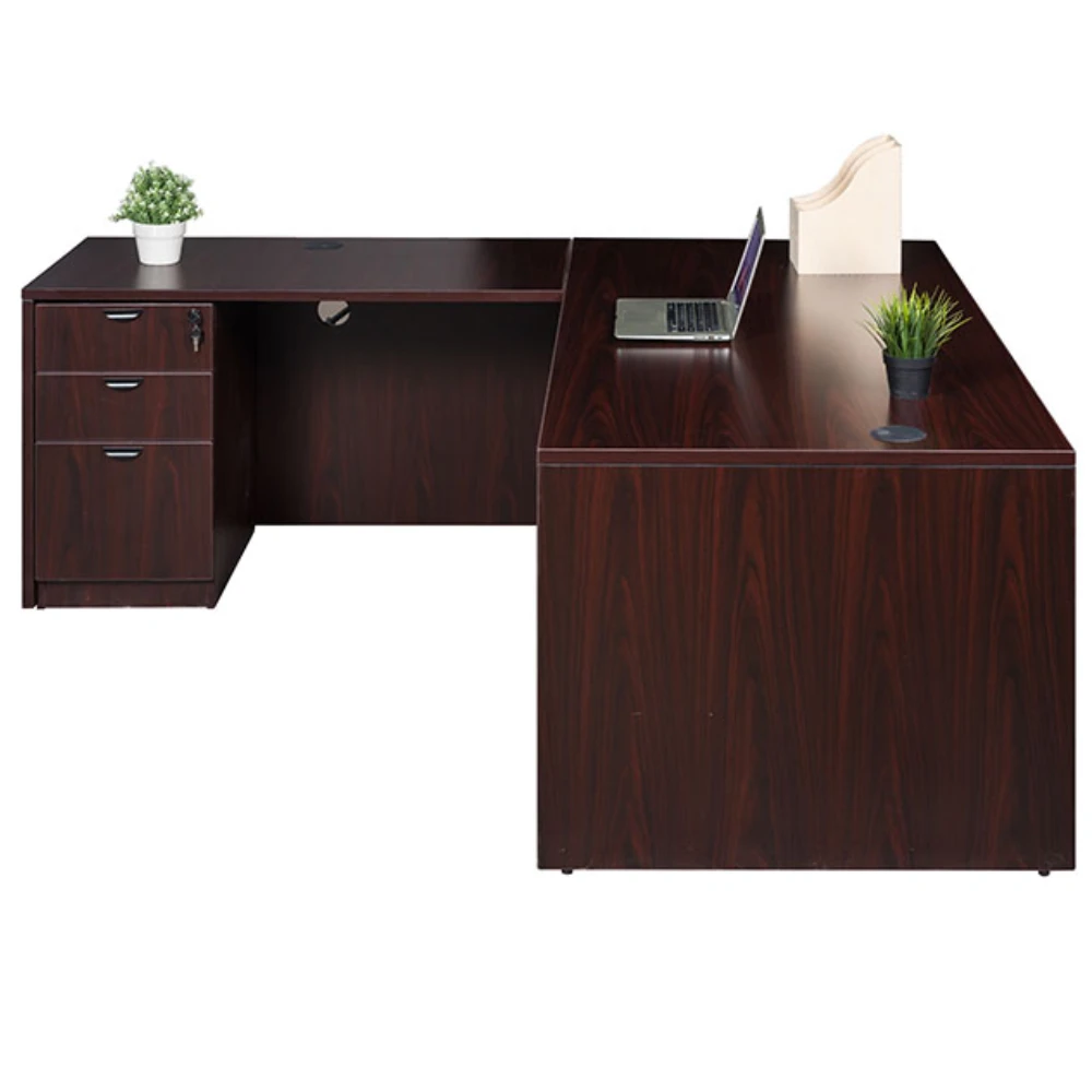 Boss Holland Series 71 Inch Desk, Executive L-Shape Corner Desk With File Storage Pedestal, Mahogany 2 Boss Holland Series 71 Inch Desk, Executive L-Shape Corner Desk With File Storage Pedestal, Mahogany - Image 2