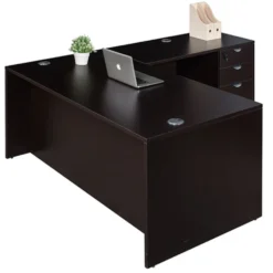 Boss Holland Series 71 Inch Desk, Executive L-Shape Corner Desk With File Storage Pedestal, Mocha