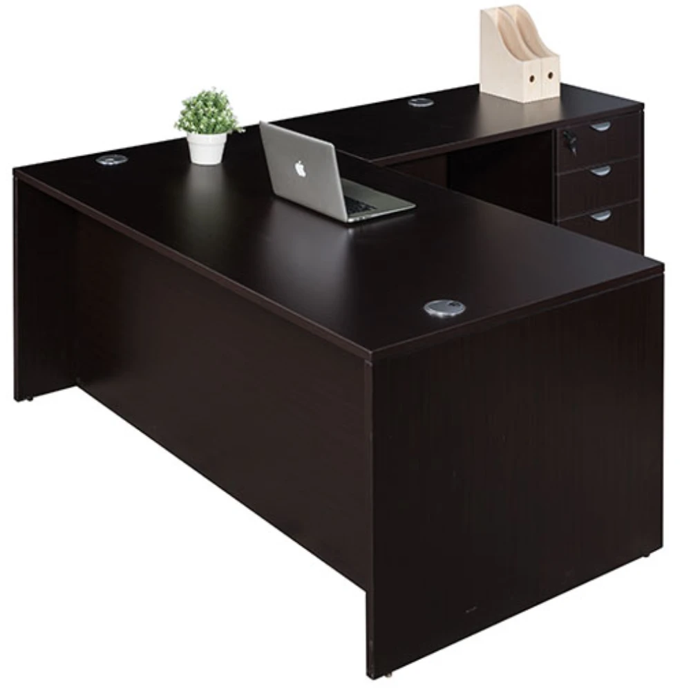 Boss Holland Series 71 Inch Desk, Executive L-Shape Corner Desk With File Storage Pedestal, Mocha 1 Boss Holland Series 71 Inch Desk, Executive L-Shape Corner Desk With File Storage Pedestal, Mocha