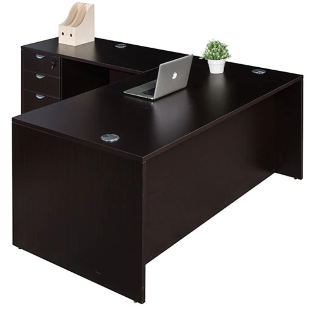 Boss Holland Series 71 Inch Desk, Executive L-Shape Corner Desk With File Storage Pedestal, Mocha 2 Boss Holland Series 71 Inch Desk, Executive L-Shape Corner Desk With File Storage Pedestal, Mocha - Image 2