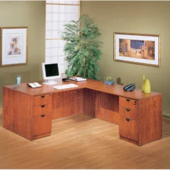 Boss Holland Series 66" Or 71" Executive L-Shape Corner Desk With Dual File Storage Pedestals, Cherry