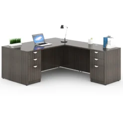 Boss Holland Series 66" Or 71" Executive L-Shape Corner Desk With Dual File Storage Pedestals, Driftwood