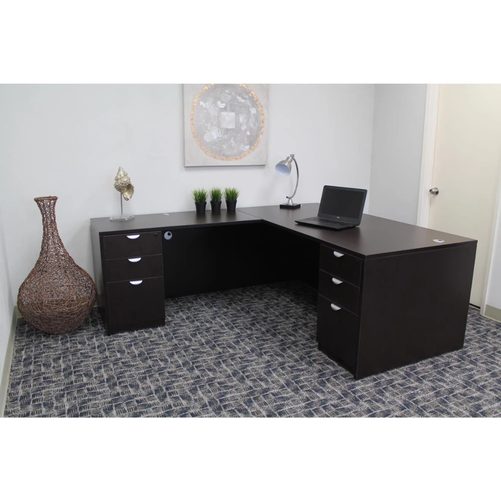 Boss Holland Series 66" Or 71" Executive L-Shape Corner Desk With Dual File Storage Pedestals, Mocha 2 Boss Holland Series 66" Or 71" Executive L-Shape Corner Desk With Dual File Storage Pedestals, Mocha - Image 2