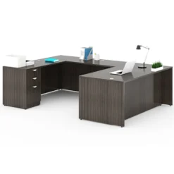 Boss Holland Series 71 Inch Executive U-Shape Desk With File Storage Pedestal, Driftwood