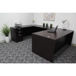 Boss Holland Series 66" Or 71" Executive U-Shape Desk With File Storage Pedestal, Mocha