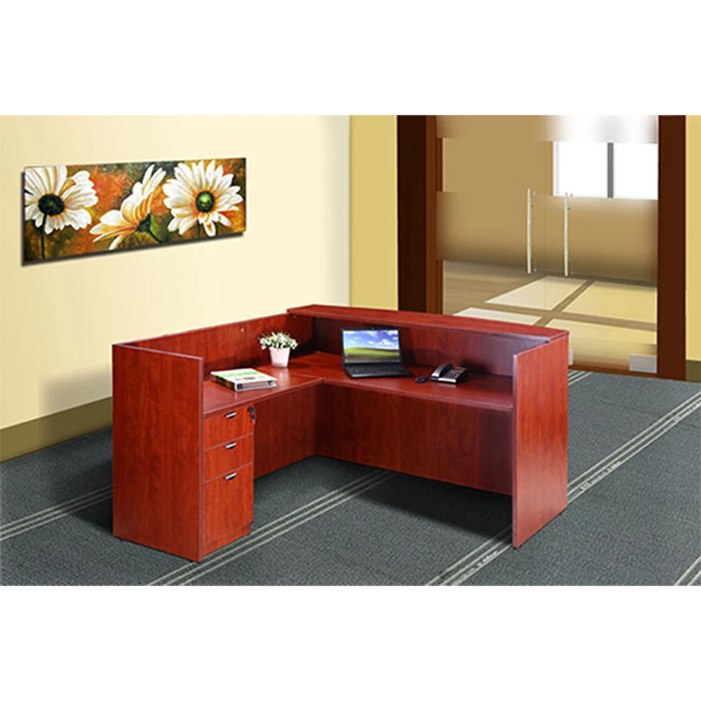 Boss Holland Series 71 Inch Reception L-Shape Corner Desk With File Storage Pedestal, Cherry 1 Boss Holland Series 71 Inch Reception L-Shape Corner Desk With File Storage Pedestal, Cherry