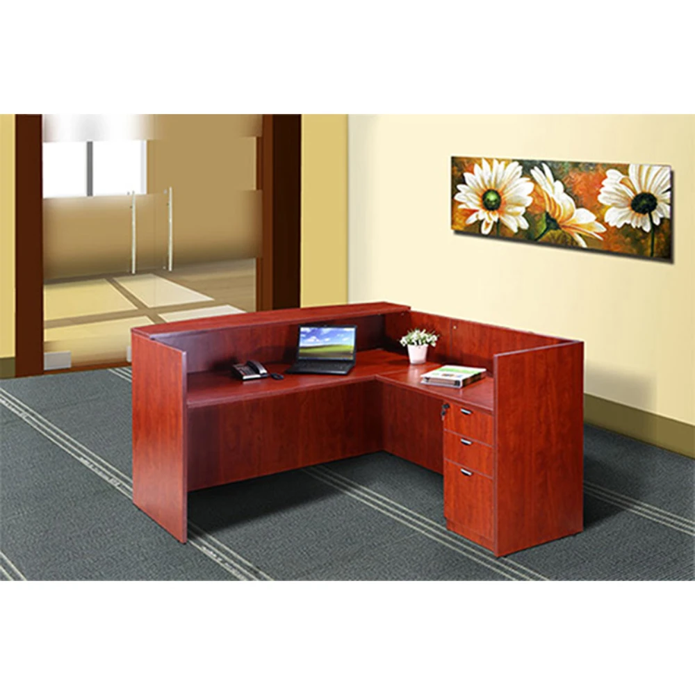 Boss Holland Series 71 Inch Reception L-Shape Corner Desk With File Storage Pedestal, Cherry 2 Boss Holland Series 71 Inch Reception L-Shape Corner Desk With File Storage Pedestal, Cherry - Image 2