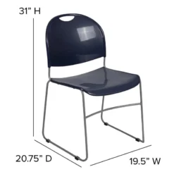 FLASH HERCULES Series 880 Lb. Capacity Black Ultra-Compact Stack Chair With Black Powder Coated Frame - RUT-188-GG -Cramer Sales Store RUT 188 NY GG DIMS