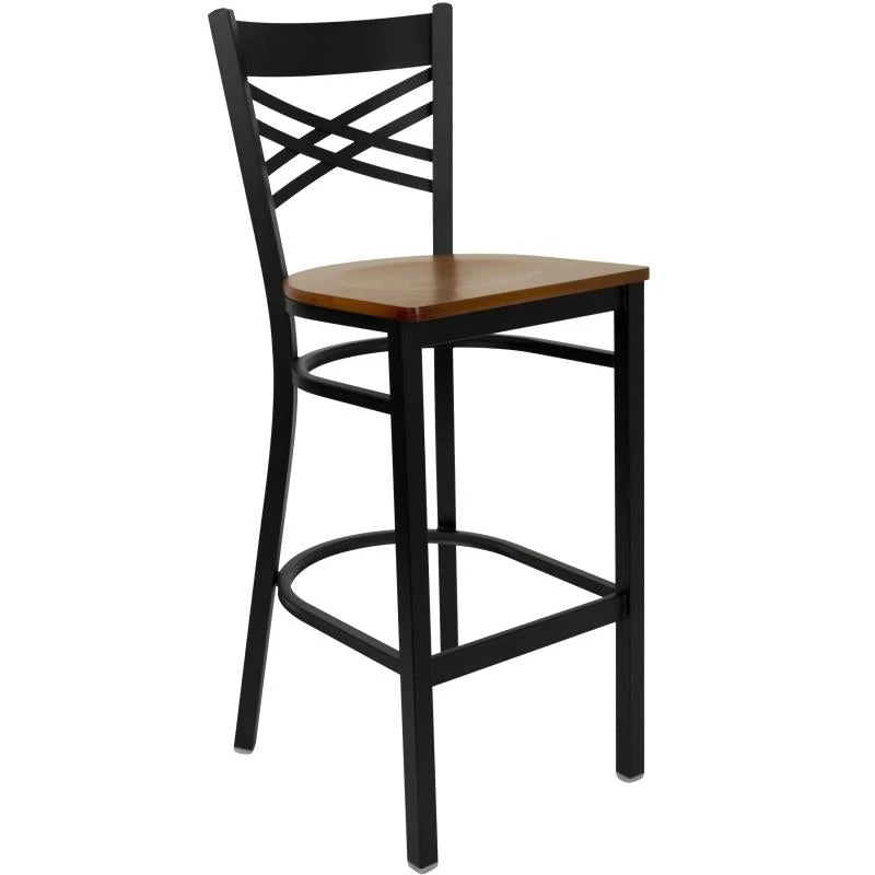 FLASH FURNITURE HERCULES Series Black ''X'' Back Metal Restaurant Barstool - Wood Seat 1 FLASH FURNITURE HERCULES Series Black ''X'' Back Metal Restaurant Barstool - Wood Seat