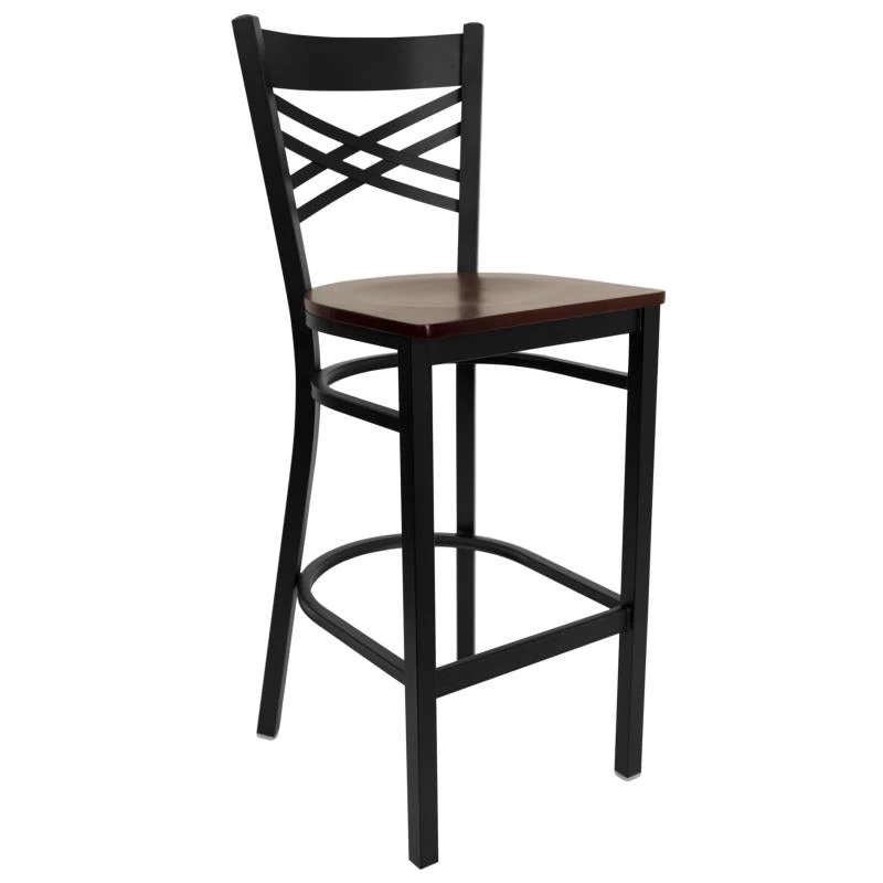 FLASH FURNITURE HERCULES Series Black ''X'' Back Metal Restaurant Barstool - Wood Seat 2 FLASH FURNITURE HERCULES Series Black ''X'' Back Metal Restaurant Barstool - Wood Seat - Image 2