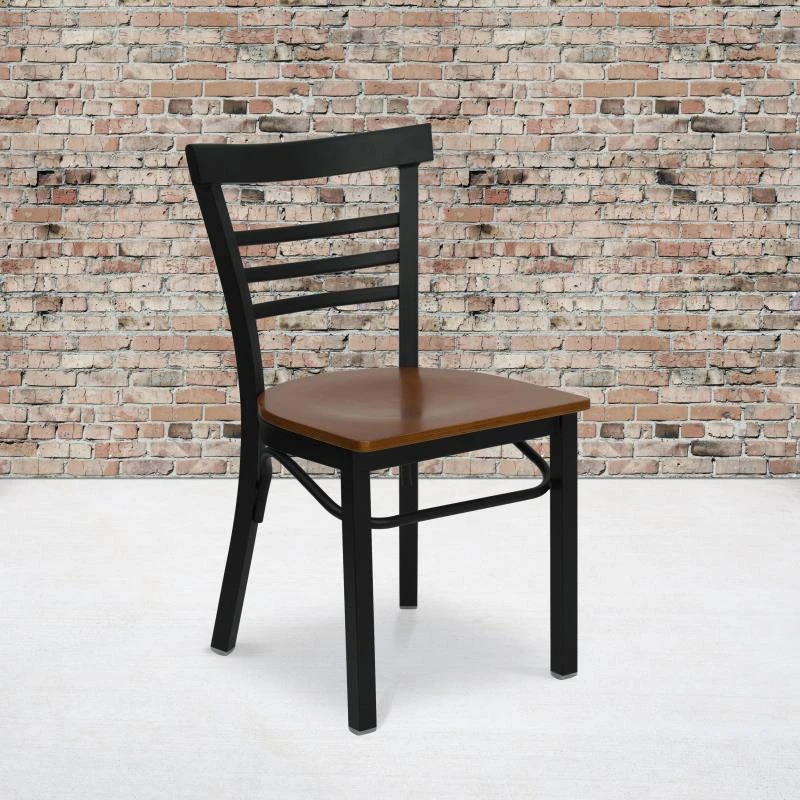 FLASH HERCULES Series Black Three-Slat Ladder Back Metal Restaurant Chair - Wood Seat 6 FLASH HERCULES Series Black Three-Slat Ladder Back Metal Restaurant Chair - Wood Seat - Image 6