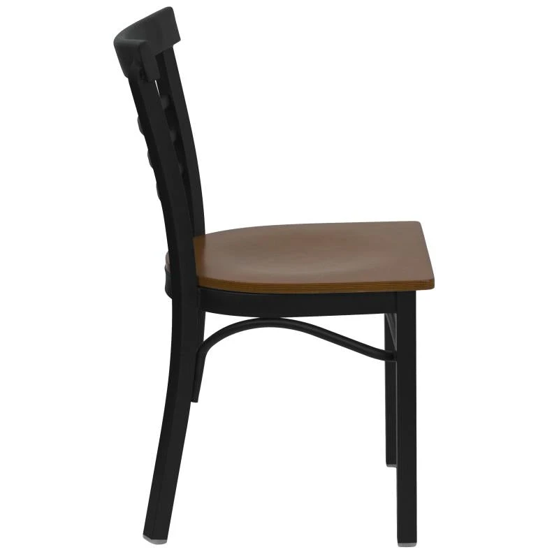 FLASH HERCULES Series Black Three-Slat Ladder Back Metal Restaurant Chair - Wood Seat 3 FLASH HERCULES Series Black Three-Slat Ladder Back Metal Restaurant Chair - Wood Seat - Image 3
