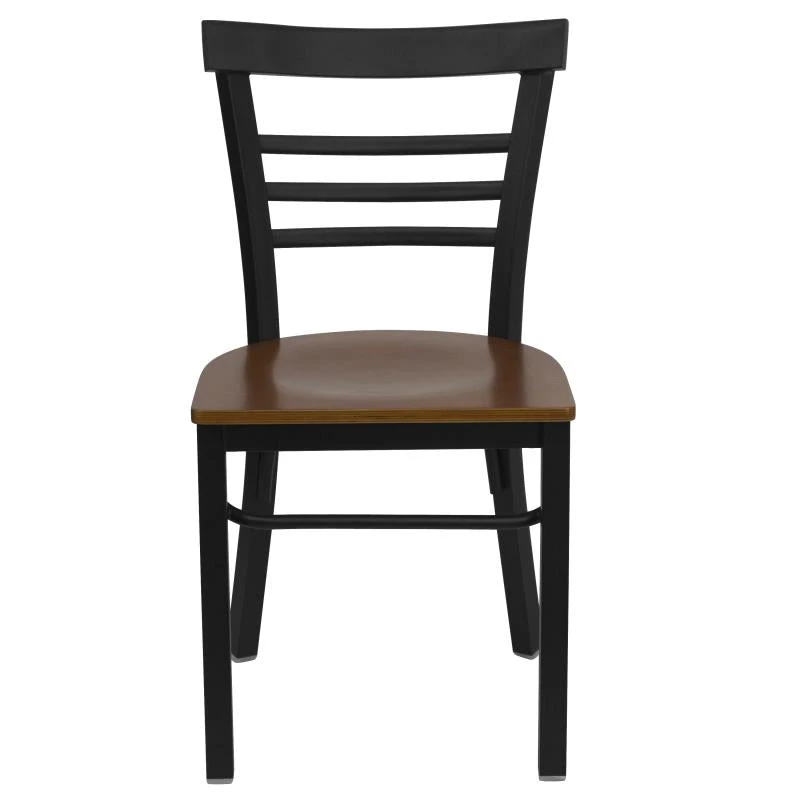 FLASH HERCULES Series Black Three-Slat Ladder Back Metal Restaurant Chair - Wood Seat 5 FLASH HERCULES Series Black Three-Slat Ladder Back Metal Restaurant Chair - Wood Seat - Image 5