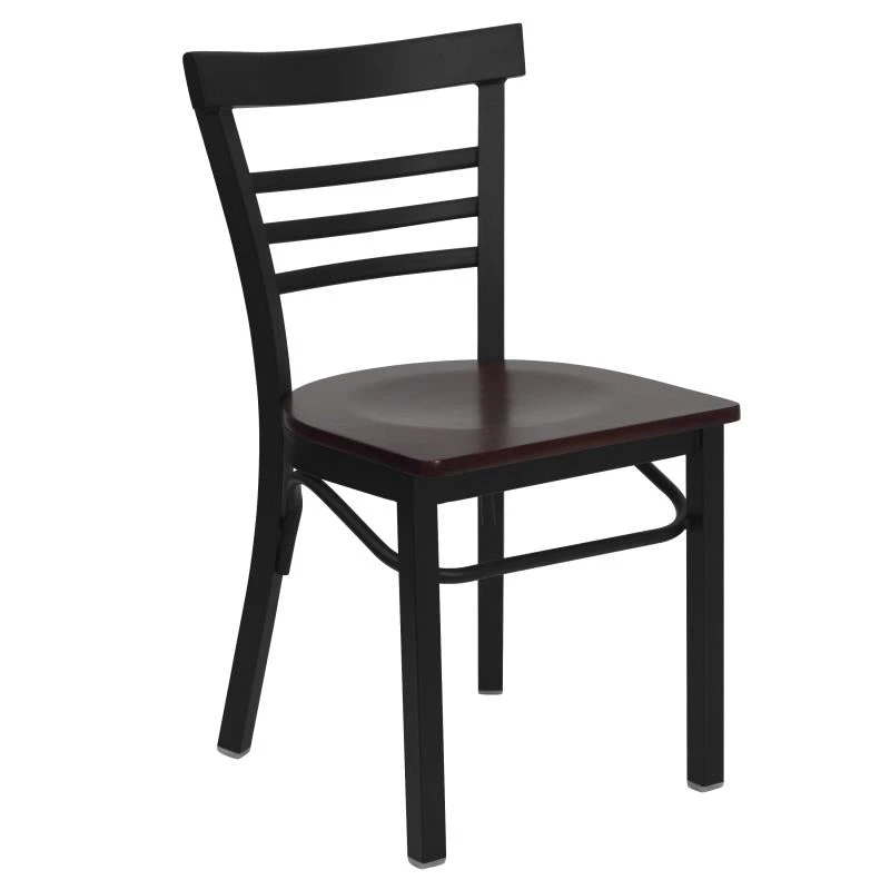 FLASH HERCULES Series Black Three-Slat Ladder Back Metal Restaurant Chair - Wood Seat 2 FLASH HERCULES Series Black Three-Slat Ladder Back Metal Restaurant Chair - Wood Seat - Image 2