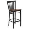 FLASH HERCULES Series Black School House Back Metal Restaurant Barstool - Wood Seat