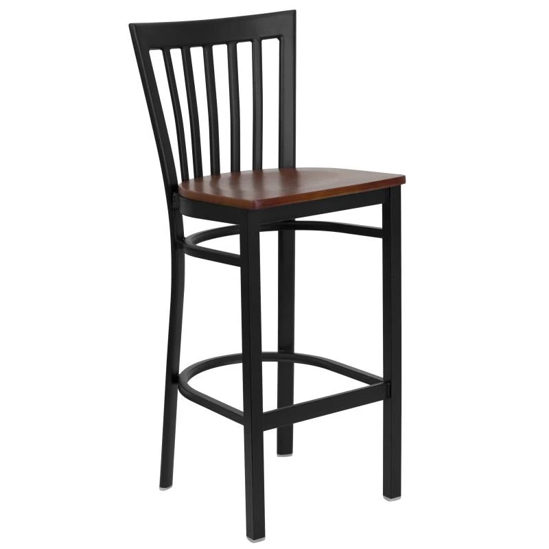 FLASH HERCULES Series Black School House Back Metal Restaurant Barstool - Wood Seat 1 FLASH HERCULES Series Black School House Back Metal Restaurant Barstool - Wood Seat