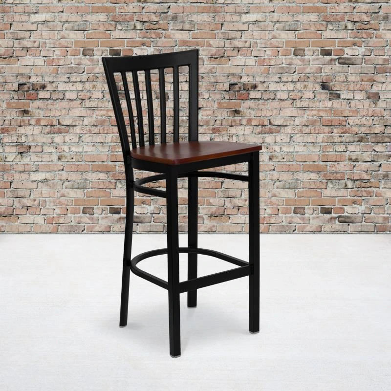 FLASH HERCULES Series Black School House Back Metal Restaurant Barstool - Wood Seat 6 FLASH HERCULES Series Black School House Back Metal Restaurant Barstool - Wood Seat - Image 6