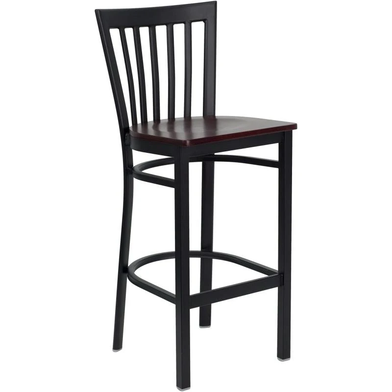 FLASH HERCULES Series Black School House Back Metal Restaurant Barstool - Wood Seat 2 FLASH HERCULES Series Black School House Back Metal Restaurant Barstool - Wood Seat - Image 2